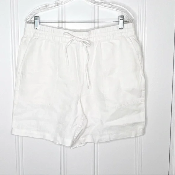 NWOT Lands’ End White Linen Shorts High Rise Bermuda Size Medium 10 12 - Picture 3 of 9